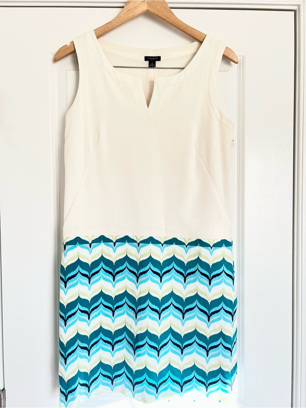 Ann Taylor Cream & Blue  Sleeveless Dress